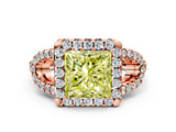 Rose gold Fancy Yellow Princess Cut Cut Diamond Halo Engagement Ring with Open Split Pavé Band