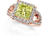 Rose gold Fancy Yellow Princess Cut Cut Diamond Halo Engagement Ring with Open Split Pavé Band_1