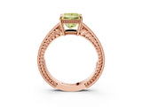 Rose gold Fancy Yellow Princess Cut Cut Diamond Milgrain Pave Band Four-Prong Setting Ring_6
