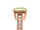 Rose gold Fancy Yellow Princess Cut Cut Diamond Milgrain Pave Band Four-Prong Setting Ring_8