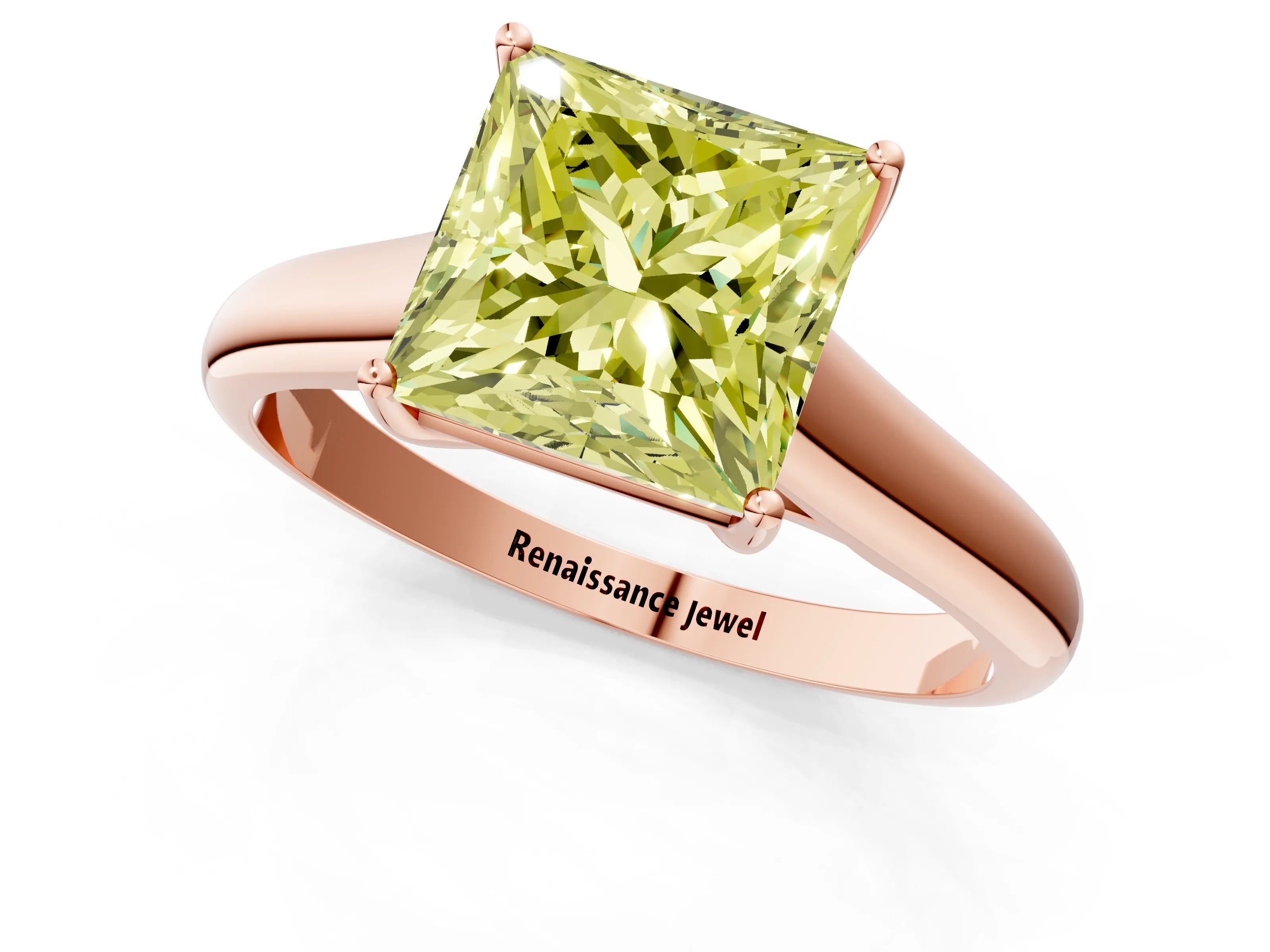 Rose gold Fancy Yellow Princess Cut Cut Diamond Solitaire Engagement Ring with Tapered Plain Band and Four-Prong Setting_1