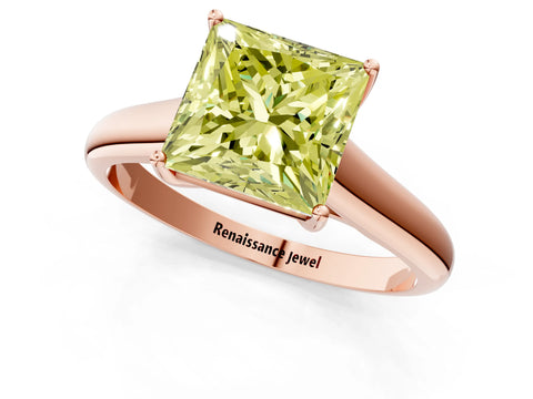 Rose gold Fancy Yellow Princess Cut Cut Diamond Solitaire Engagement Ring with Tapered Plain Band and Four-Prong Setting_1