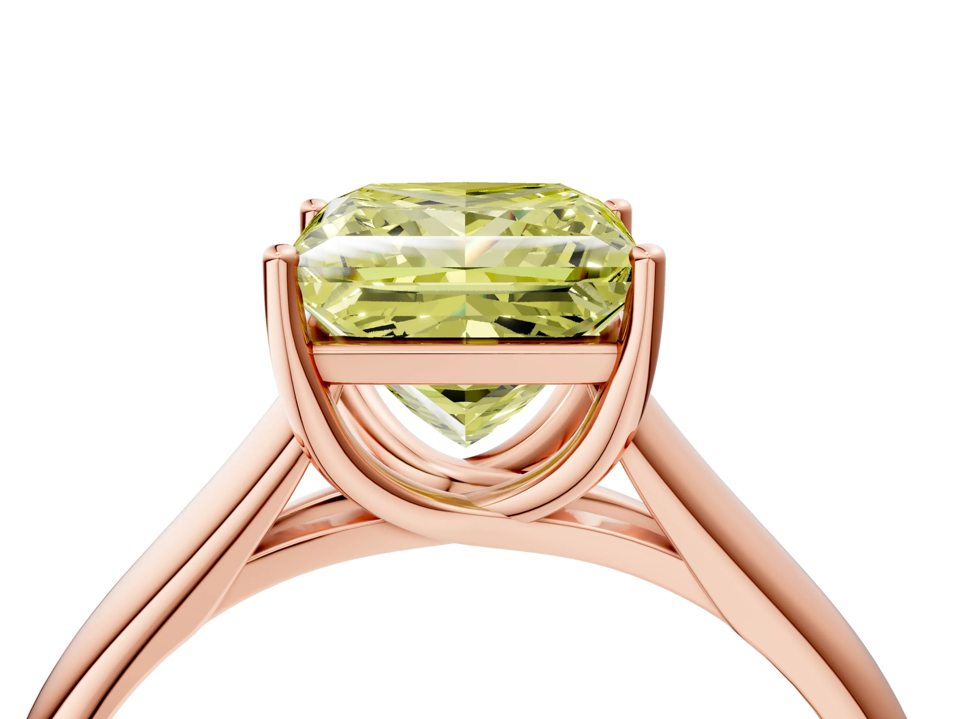 Rose gold Fancy Yellow Princess Cut Cut Diamond Solitaire Engagement Ring with Tapered Plain Band and Four-Prong Setting_4