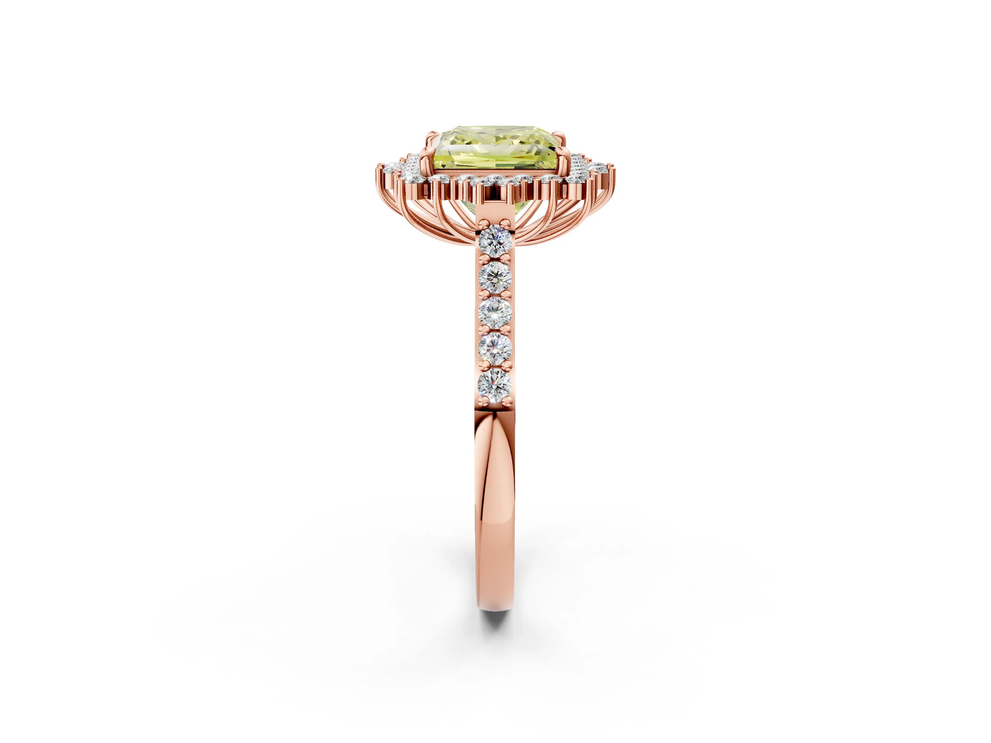 Rose gold Fancy Yellow Princess Cut Cut Diamond Sunburst Halo Engagement Ring with Pavé Band_2