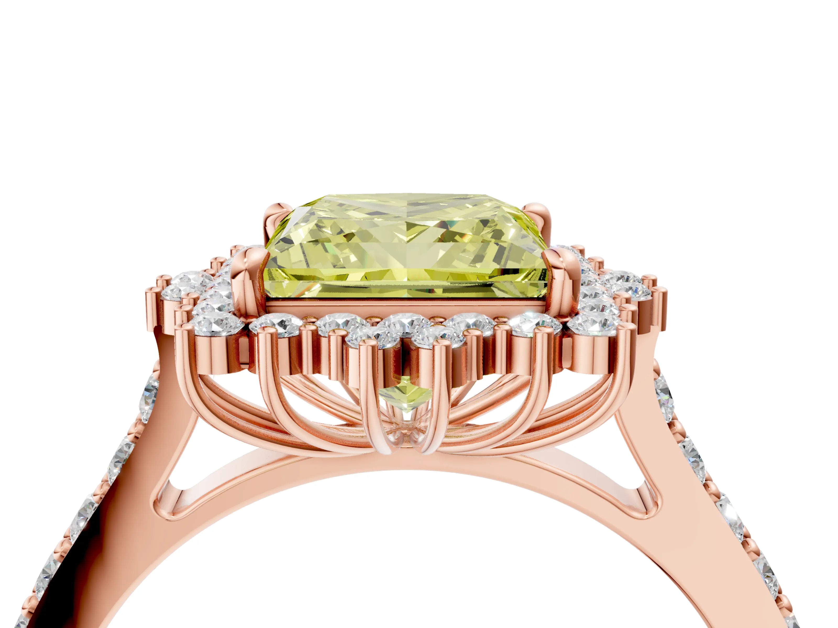 Rose gold Fancy Yellow Princess Cut Cut Diamond Sunburst Halo Engagement Ring with Pavé Band_4