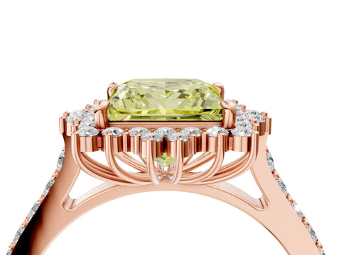 Rose gold Fancy Yellow Princess Cut Cut Diamond Sunburst Halo Engagement Ring with Pavé Band_4