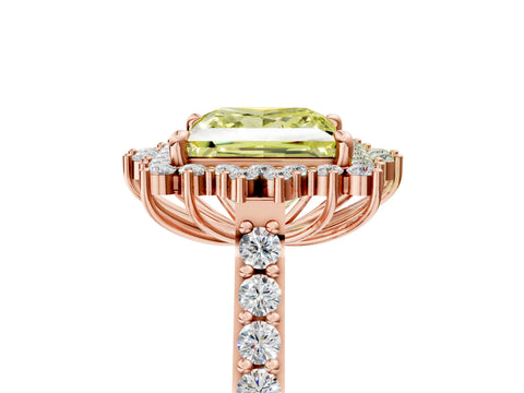 Rose gold Fancy Yellow Princess Cut Cut Diamond Sunburst Halo Engagement Ring with Pavé Band_5