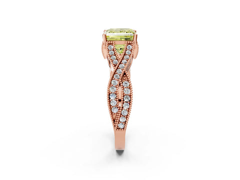 Rose gold Fancy Yellow Princess Cut Cut Diamond Twisted Band with Milgrain Pave Setting and Four-Prong Setting_2
