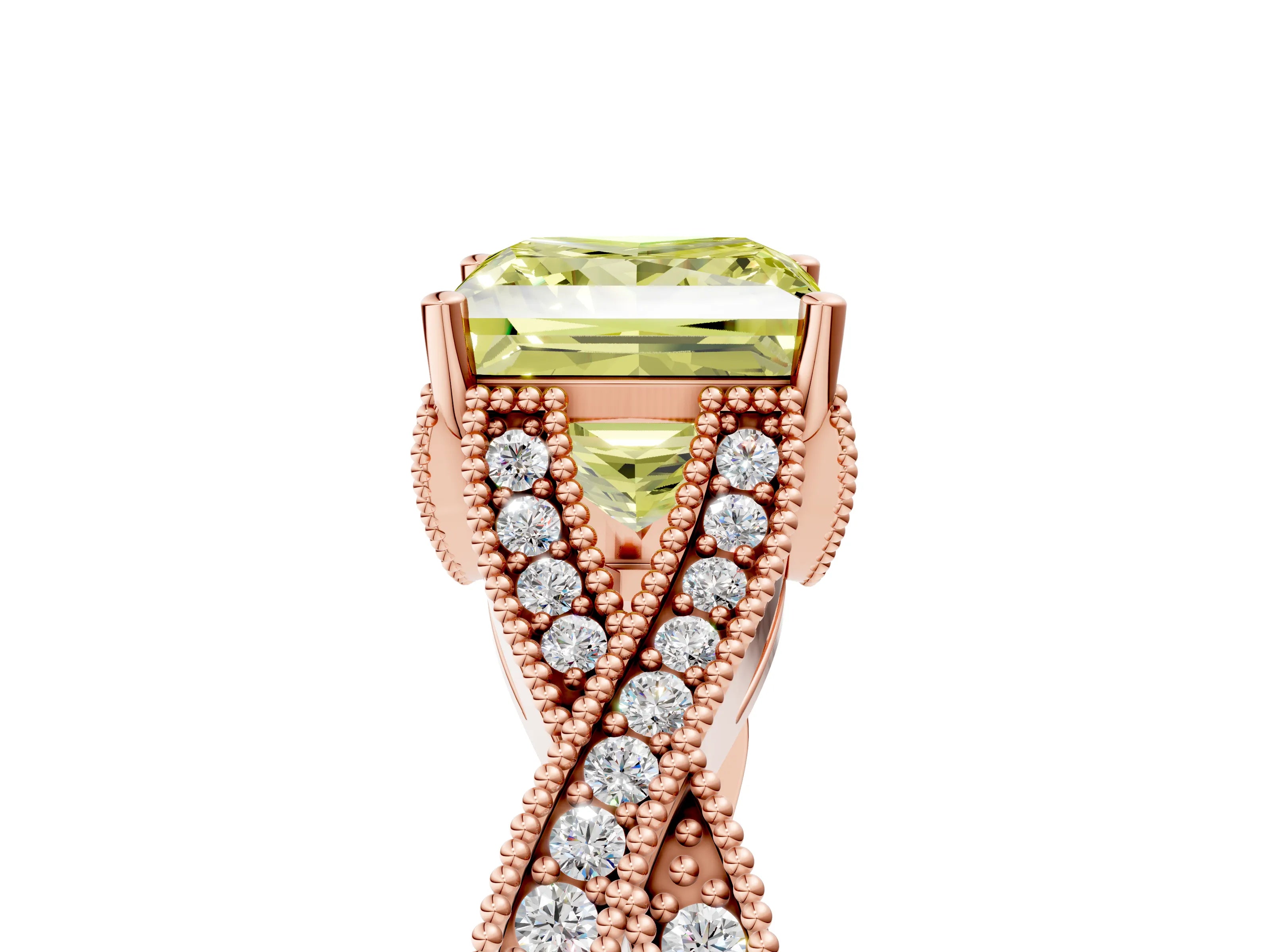 Rose gold Fancy Yellow Princess Cut Cut Diamond Twisted Band with Milgrain Pave Setting and Four-Prong Setting_5