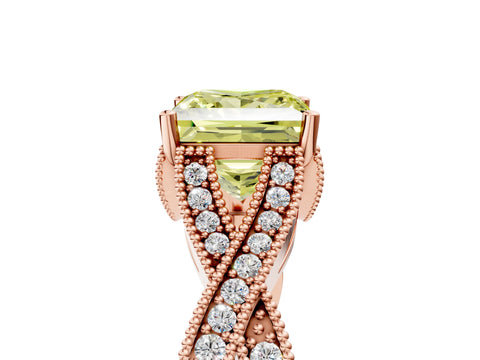 Rose gold Fancy Yellow Princess Cut Cut Diamond Twisted Band with Milgrain Pave Setting and Four-Prong Setting_5
