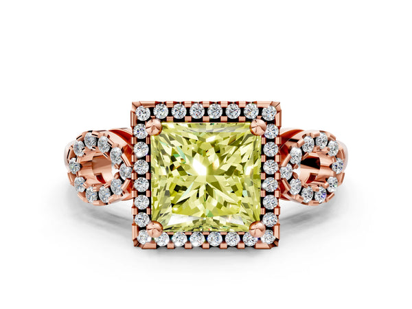 Rose Gold Princess Cut Pave Infinity Halo Engagement Ring Setting for Fancy Yellow Center