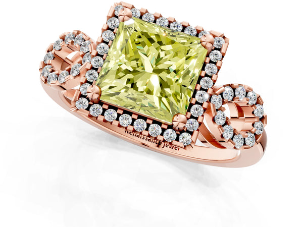 Rose Gold Princess Cut Pave Infinity Halo Engagement Ring Setting for Fancy Yellow Center