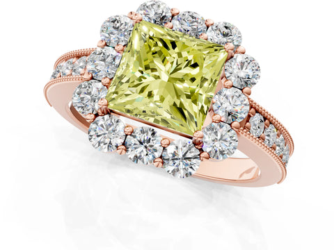 Rose gold Fancy Yellow Princess Cut Cut Halo Diamond Pavé Engagement Ring with Milgrain Detailing_1