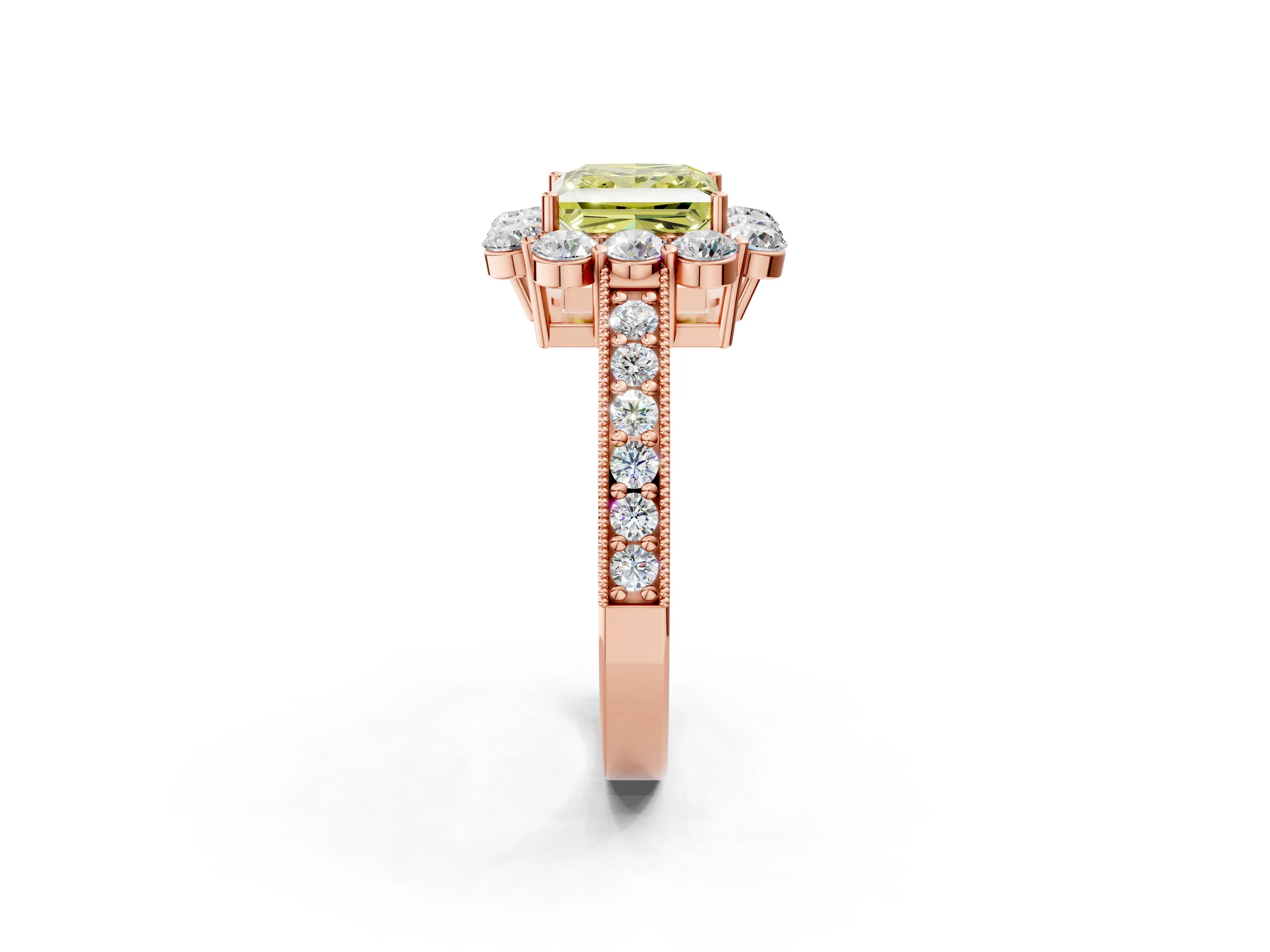 Rose gold Fancy Yellow Princess Cut Cut Halo Diamond Pavé Engagement Ring with Milgrain Detailing_2