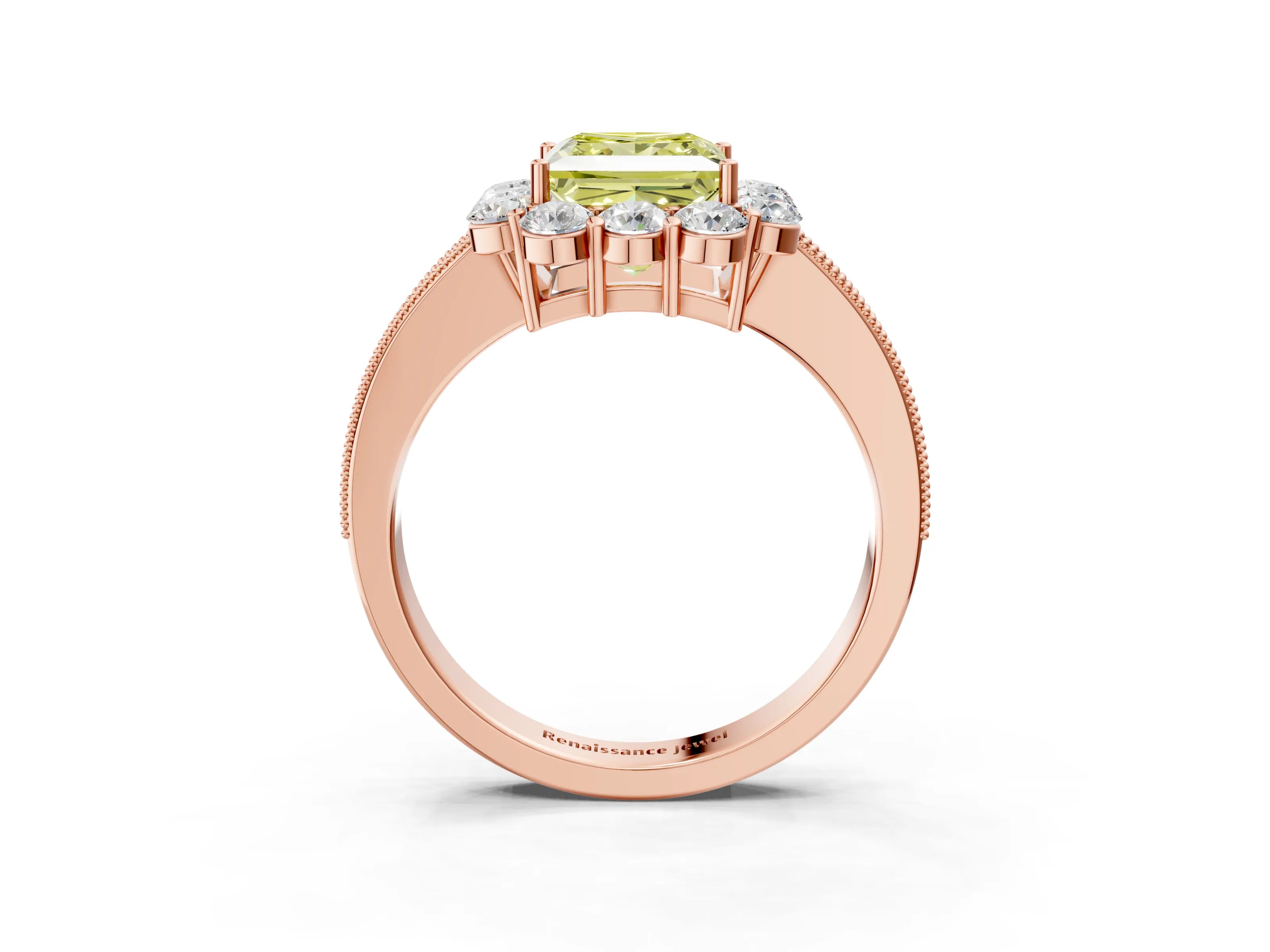 Rose gold Fancy Yellow Princess Cut Cut Halo Diamond Pavé Engagement Ring with Milgrain Detailing_3