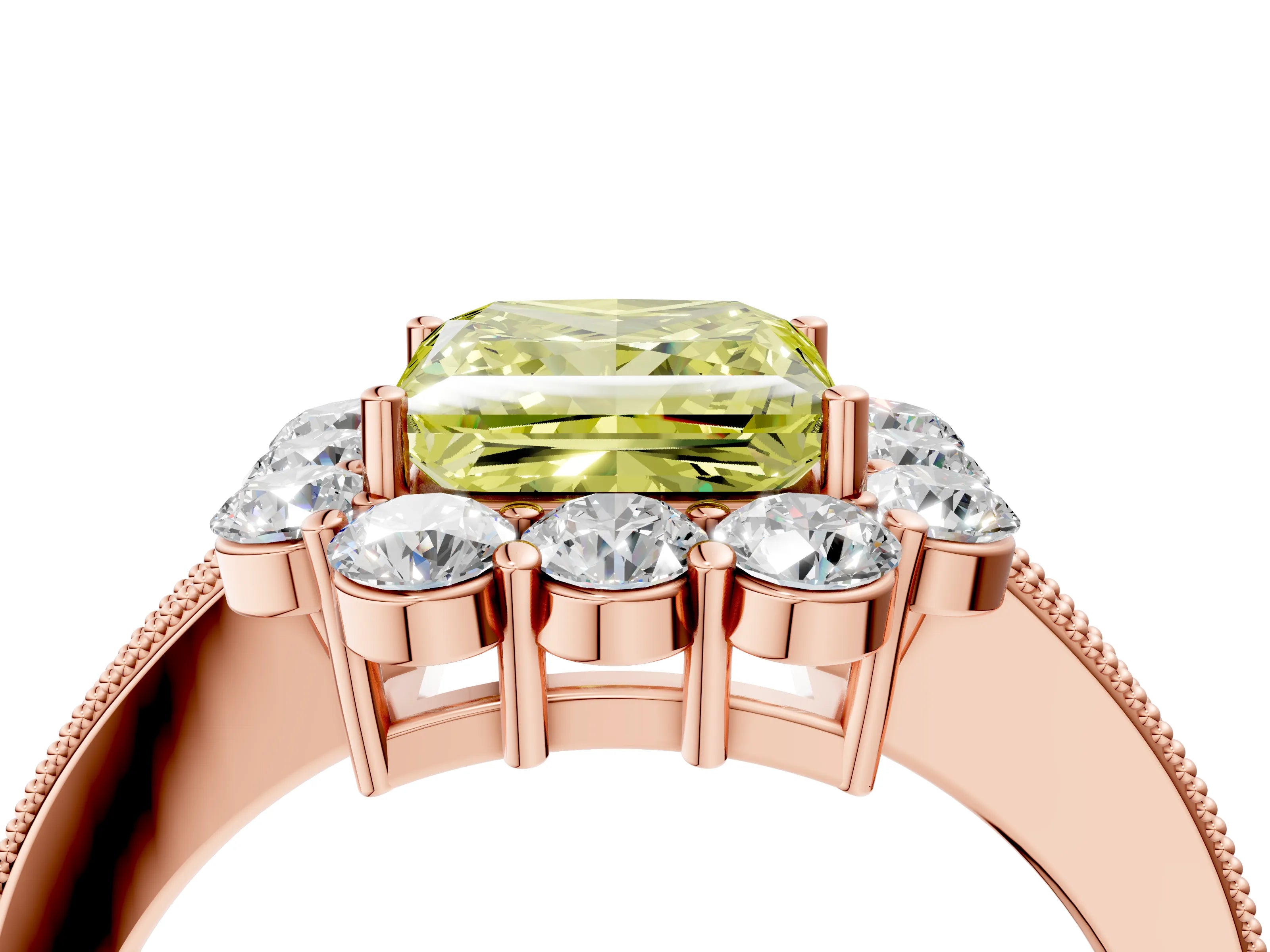 Rose gold Fancy Yellow Princess Cut Cut Halo Diamond Pavé Engagement Ring with Milgrain Detailing_4