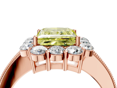 Rose gold Fancy Yellow Princess Cut Cut Halo Diamond Pavé Engagement Ring with Milgrain Detailing_4