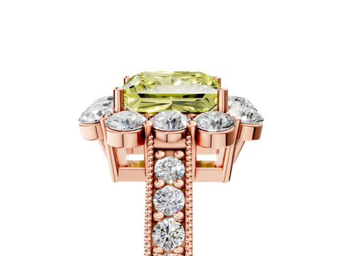 Rose gold Fancy Yellow Princess Cut Cut Halo Diamond Pavé Engagement Ring with Milgrain Detailing_5
