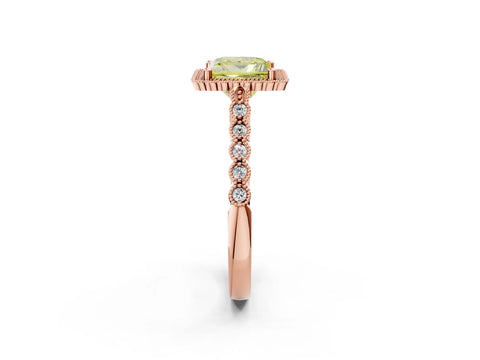 Rose gold Fancy Yellow Princess Cut Cut Halo Pavé Solitaire Ring with Milgrain Band_2