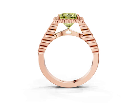 Rose gold Fancy Yellow Princess Cut Cut Halo Pavé Solitaire Ring with Milgrain Band_3