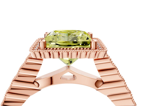 Rose gold Fancy Yellow Princess Cut Cut Halo Pavé Solitaire Ring with Milgrain Band_4