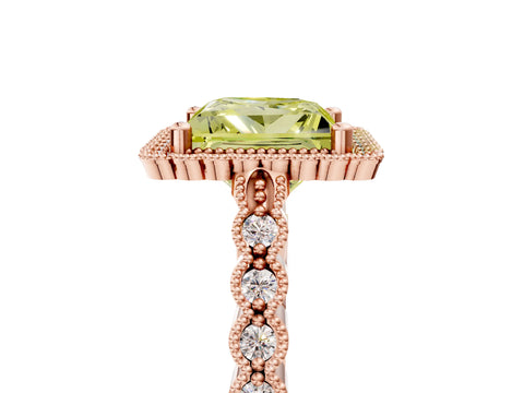 Rose gold Fancy Yellow Princess Cut Cut Halo Pavé Solitaire Ring with Milgrain Band_5