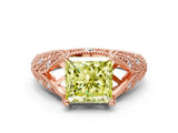 Rose gold Fancy Yellow Princess Cut Cut Milgrain Pave Diamond Engagement Ring with Four-Prong Setting_15