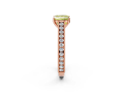 Rose gold Fancy Yellow Princess Cut Cut Pave Band Milgrain Solitaire Ring_2