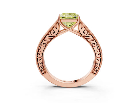 Rose gold Fancy Yellow Princess Cut Cut Pave Band Milgrain Solitaire Ring_3