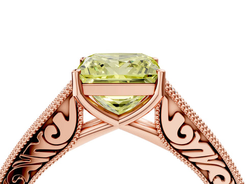 Rose gold Fancy Yellow Princess Cut Cut Pave Band Milgrain Solitaire Ring_4