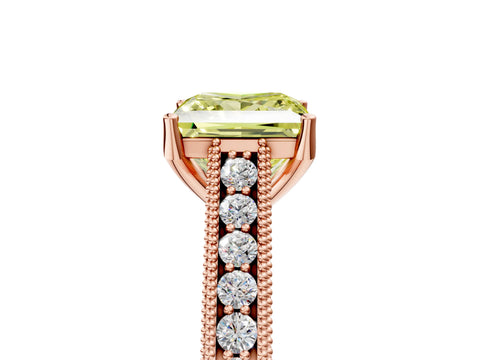 Rose gold Fancy Yellow Princess Cut Cut Pave Band Milgrain Solitaire Ring_5