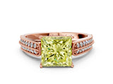 Rose gold Fancy Yellow Princess Cut Cut Pave Split Shank Engagement Ring with Four-Prong Setting