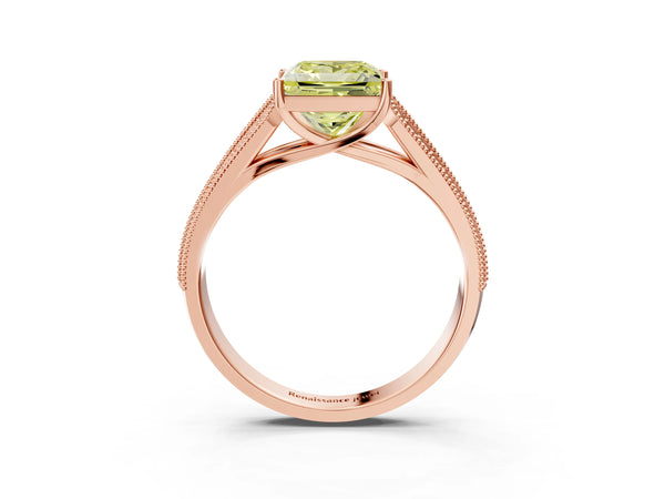 Rose gold Fancy Yellow Princess Cut Cut Pave Split Shank Engagement Ring with Four-Prong Setting