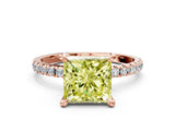 Rose gold Fancy Yellow Princess Cut Diamond Brilliant Solitaire Ring with Pavé Band and Four-Prong Setting
