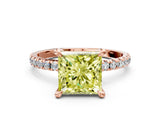 Rose gold Fancy Yellow Princess Cut Diamond Brilliant Solitaire Ring with Pavé Band and Four-Prong Setting_12