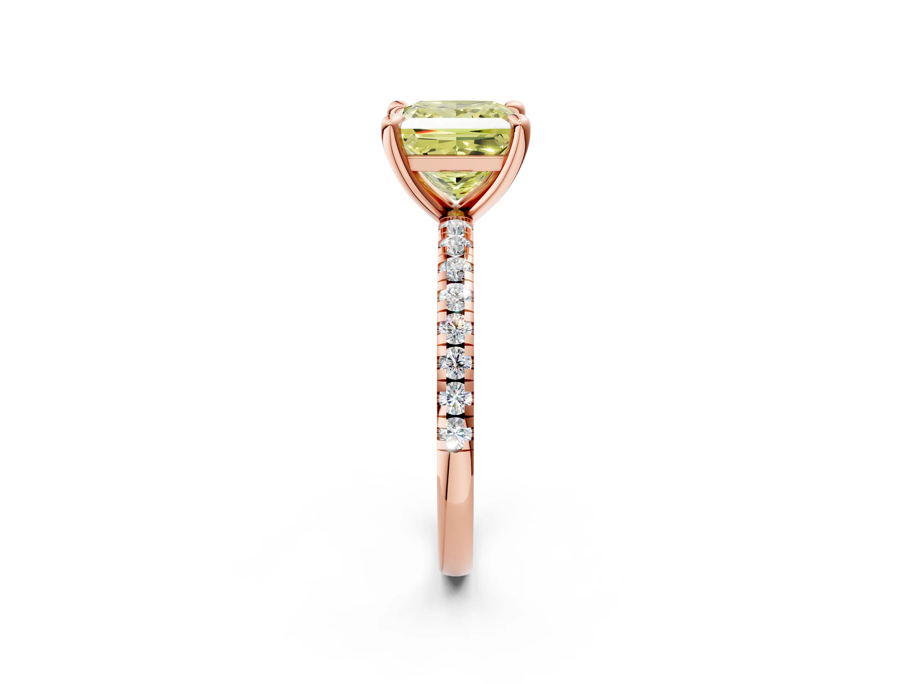 Rose gold Fancy Yellow Princess Cut Diamond Brilliant Solitaire Ring with Pavé Band and Four-Prong Setting_2