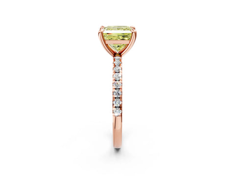 Rose gold Fancy Yellow Princess Cut Diamond Brilliant Solitaire Ring with Pavé Band and Four-Prong Setting_2