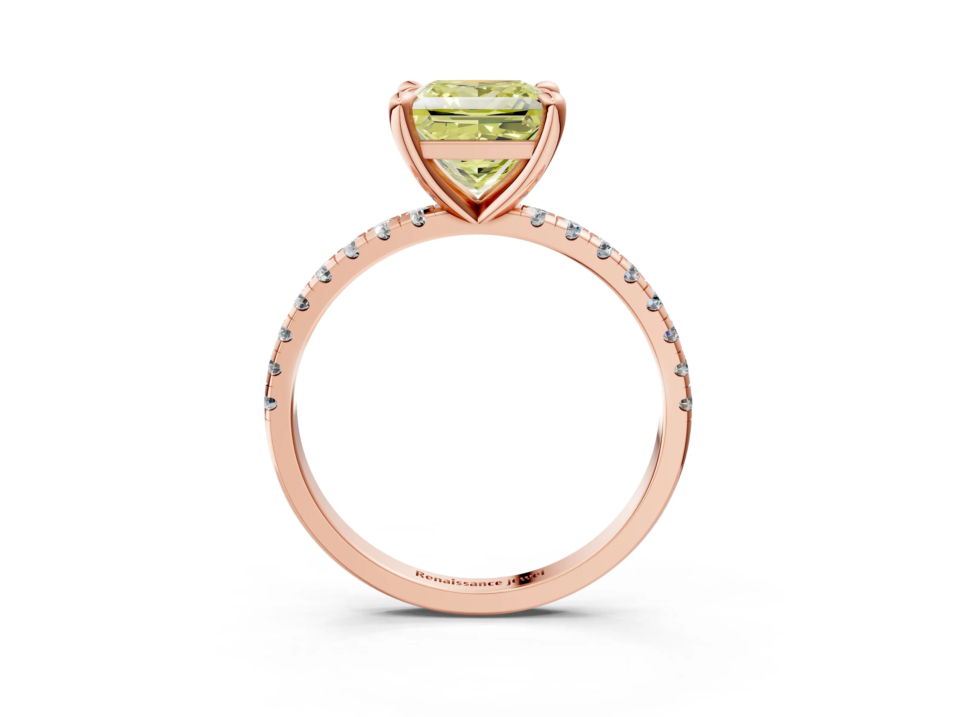 Rose gold Fancy Yellow Princess Cut Diamond Brilliant Solitaire Ring with Pavé Band and Four-Prong Setting_3