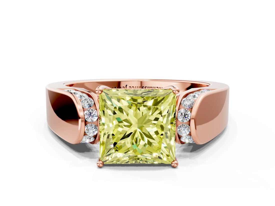Rose gold Fancy Yellow Princess Cut Diamond Channel Set Solitaire Ring with Four-Prong Setting_12