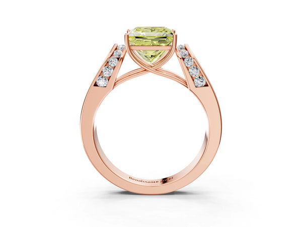 Rose Gold Princess Cut Channel Set Engagement Ring Setting for Fancy Yellow Center with Wide Band