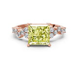 Rose gold Fancy Yellow Princess Cut Diamond Cluster Pavé Band with Four-Prong Setting_3
