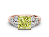 Rose gold Fancy Yellow Princess  Cut Diamond Cluster Ring with Round Accent Stones and Prong Setting on a Classic Band_29