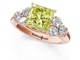 Rose gold Fancy Yellow Princess  Cut Diamond Cluster Ring with Round Accent Stones and Prong Setting on a Classic Band_30