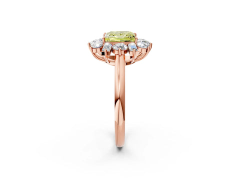 Rose gold Fancy Yellow Princess Cut Diamond Cluster Ring with Round and Baguette Stones, Split Shank Band, Prong Setting_2