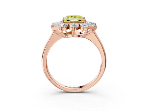 Rose gold Fancy Yellow Princess Cut Diamond Cluster Ring with Round and Baguette Stones, Split Shank Band, Prong Setting_3