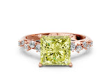 Rose gold Fancy Yellow Princess Cut Diamond Cluster Side Stone Solitaire Ring with Prong Setting_26