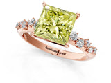 Rose gold Fancy Yellow Princess Cut Diamond Cluster Side Stone Solitaire Ring with Prong Setting_27