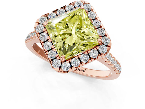 Rose gold Fancy Yellow Princess Cut Diamond Cushion Halo Ring with Pavé Band_1