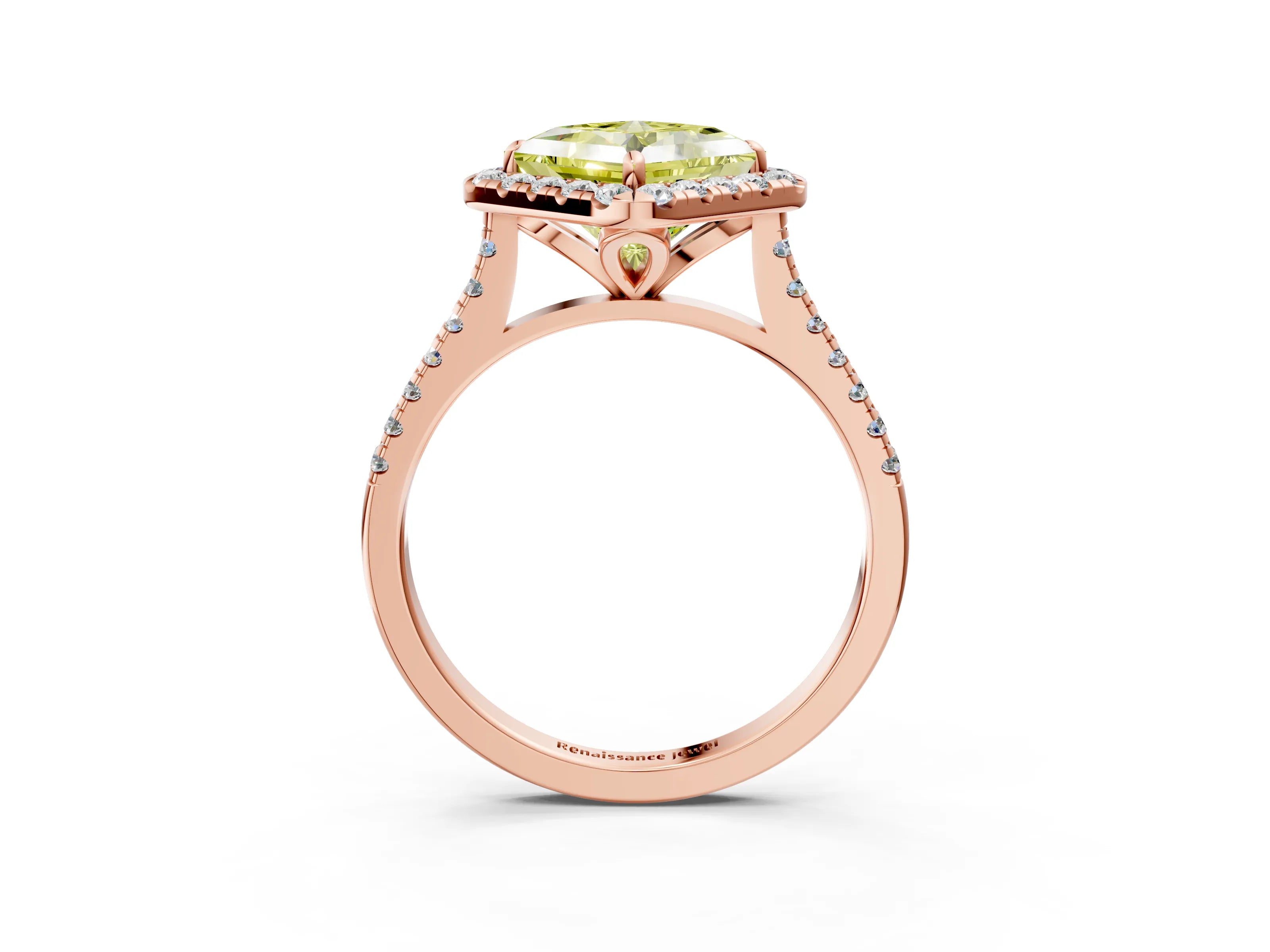 Rose gold Fancy Yellow Princess Cut Diamond Cushion Halo Ring with Pavé Band_3