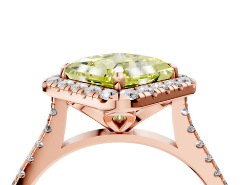 Rose gold Fancy Yellow Princess Cut Diamond Cushion Halo Ring with Pavé Band_4